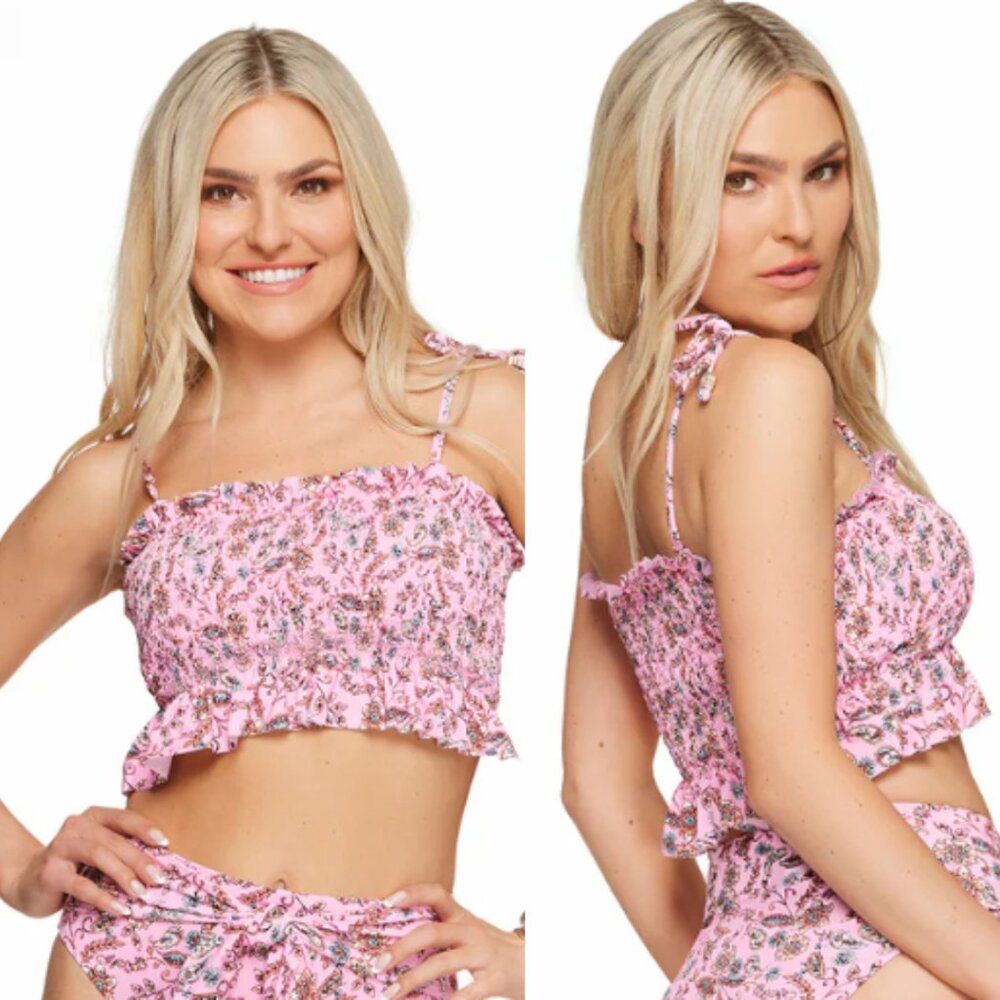 Jessica Simpson Women's Smocked Ruffled Covertible Tankini Top NWT Sz S